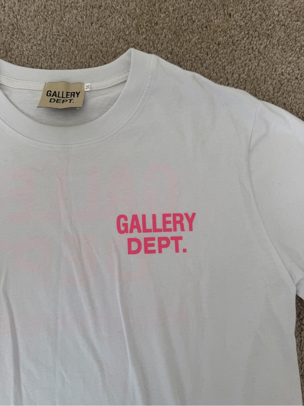 Gallery Dept White Tee with Hot Pink Chest Logo